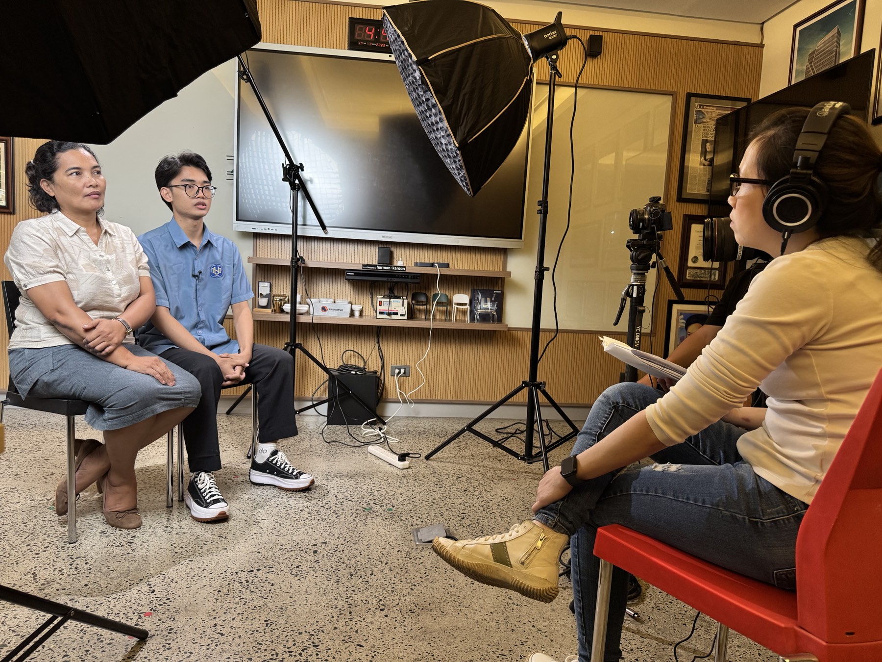 CREVO directing a two-person interview production